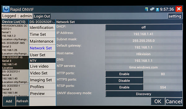 TESTER7-IP-3HD configuring HIKVision IP Cameras using the CCTV test meter